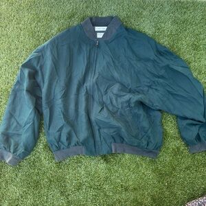 Vintage Men’s 100% Silk Deep Teal Lightweight Zip-Up  Bomber Jacket